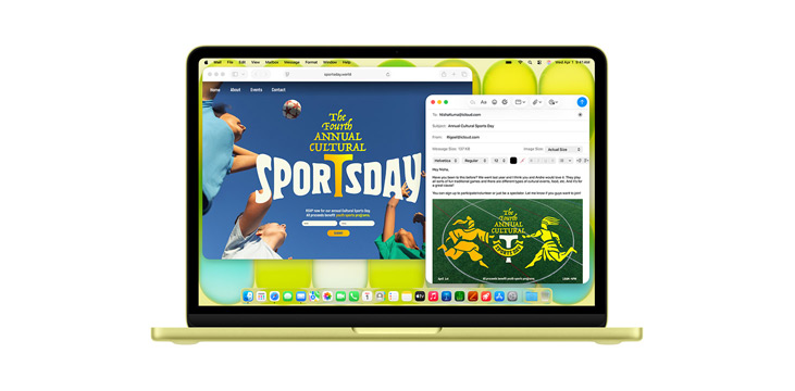 Demonstration of apps like Microsoft PowerPoint, Messages and Pages on MacBook Pro 14-inch.
