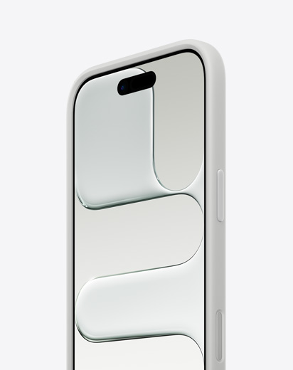 Przód i bok obudowy iPhone’a Air o smukłym profilu w jasnoszarej ramce