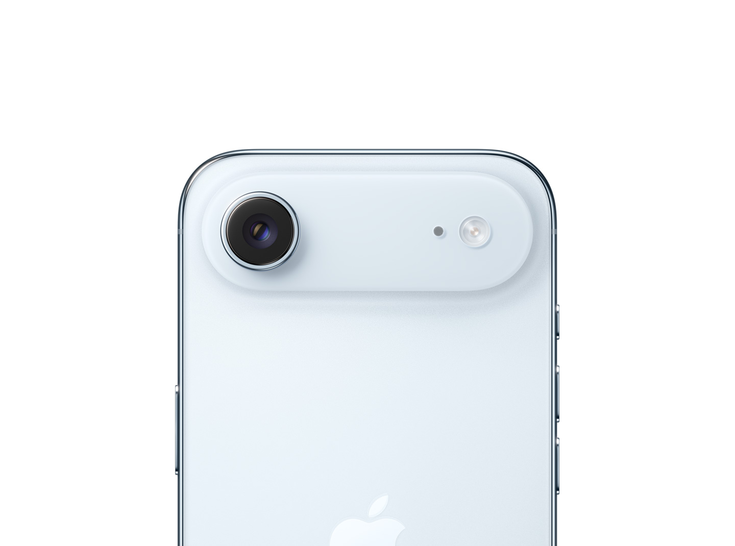 Tył obudowy iPhone’a Air w kolorze błękitnym, system aparatu głównego Fusion w wypukłej górnej części urządzenia