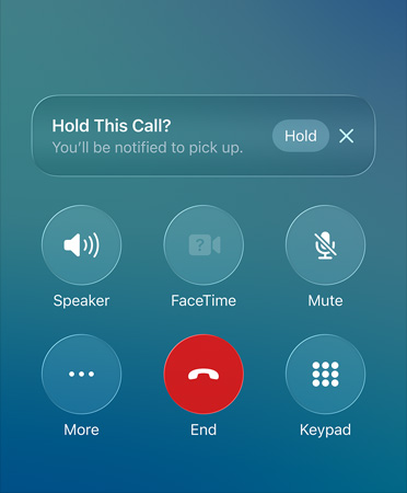 Działanie funkcji Asystent oczekiwania zaprezentowane w aplikacji Telefon