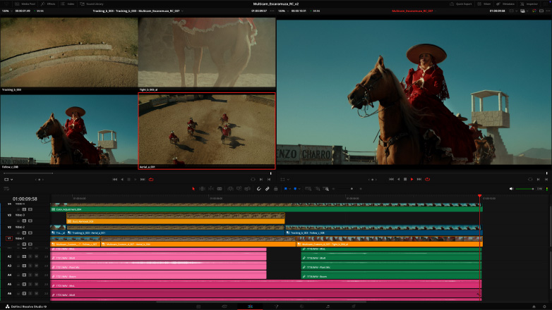 شاشة Studio Display وMac Studio مع مهمة تعديل فيديو متعدد الكاميرات في DaVinci Resolve Studio 